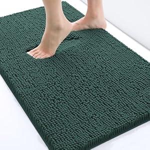smiry Luxury Chenille Bath Rug, Extra Soft and Absorbent Shaggy Bathroom Mat Rugs, Machine Washable, Non-Slip Plush Carpet Runner for Tub, Shower, and Bath Room (24''x16'', Green)