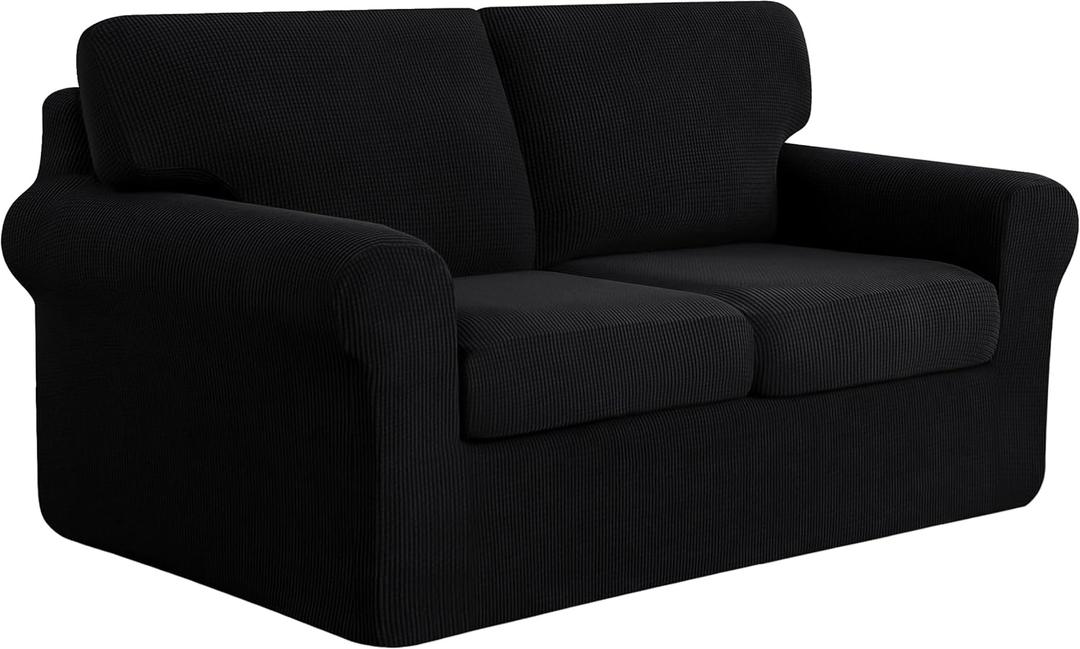SUBRTEX 5 Pieces Stretch Sofa Slipcover Sets Couch Cover Sets Backrest Cushion Covers Furniture Protector Collection Set for Oversize Sofa Loveseat Chair Slip Covers(Medium, Black)