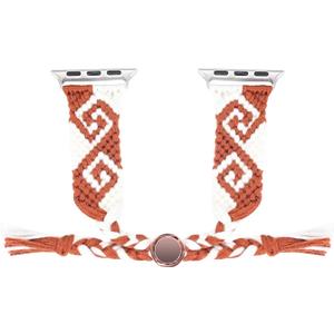 Euler 2th Generation Cotton Woven Watch Band for Apple Watch Series 9 8 7 6 SE(LH-White-Coffe, 38/40/41mm)