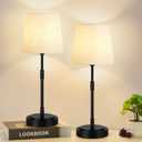 Cordless Table Lamps Set of 2  Battery Operated Lamp with 7500mAh Rechargeable Battery, Stepless Dimmable Black Lamps with Beige Shade, Wireless Lamps for Dining Room & Nightstand (Bulbs Included)