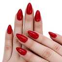 2 x Short Almond Press On Nails, Durable Reusable Glossy Artificial Nails Kit with Adhesive Tabs, 24 Pcs 12 Sizes for Fashion Women, Perfect for for Daily Outfits, Party or Date, Red