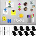 16" x 24" Magnetic Board, Silver Magnet Bulletin Board to Display Magnetic Letters, Metal Board for Wall, Refrigerator Photo, with Dual Lock Tape and Screws, Marker Pen