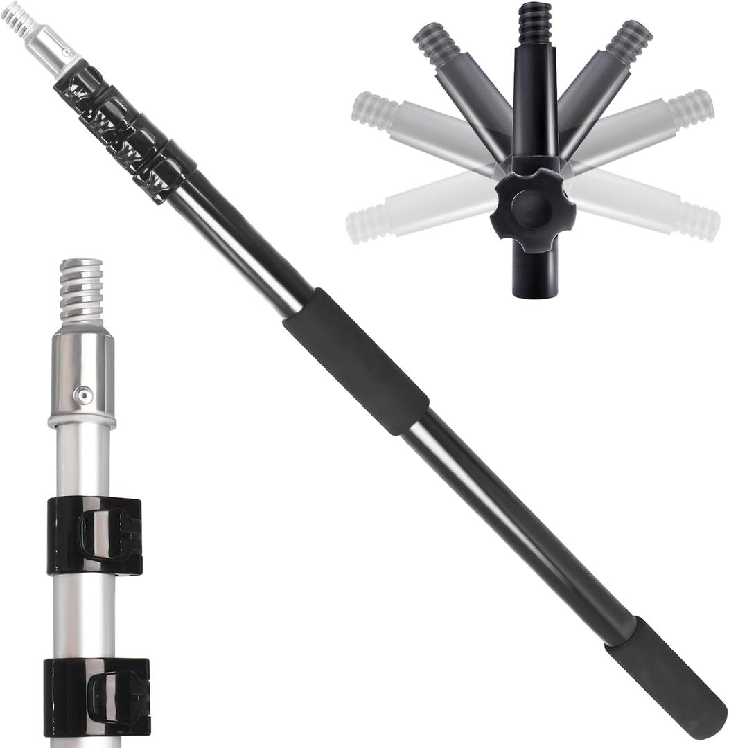 20FT Reach Telescopic Extension Pole, 3-12FT Multi-Purpose Extendable Pole with Universal Twist-on Metal Tip, Lightweight Sturdy Aluminum Paint Roller Extension Pole for Dusting Painting Cleaning (Black)