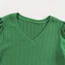 SHEWIN Women's Summer Tops V Neck Casual Puff Short Sleeve Textured T Shirts Blouses (Green, S)