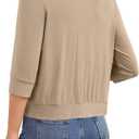 DouBCQ Shrugs for Women 3/4 Sleeve Cropped Cardigan Open Front Lightweight Bolero (Beige, XXL)