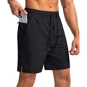 Men's Running Shorts with Zipper Pockets 9 Inch/ 7 Inch / 5 Inch Lightweight Quick Dry Gym Workout Athletic Shorts for Men
 L Black