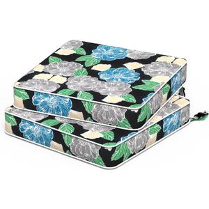 Outdoor Seat Cushions 19 x 19 x 3 Inch, Water Repellent Patio Chair Foam Cushions with Straps, Outdoor Cushions for Patio Furniture Garden Sofa, Set of 2, Peony Garden