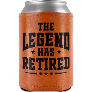 Retirement Gifts for Men 2025 - Gifts for Men, Him, Dad, Husband, Grandpa - The Legend Has Retired Leather Can Cooler Sleeves Holder 12Oz - Best Retirement Gifts for Coworkers