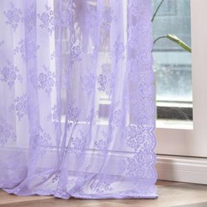Kotile Light Purple Sheer Curtains 84 Inches Long 2 Panels Rustic Cottagecore Floral Lavender Lace Curtains for Girls Nursery, Rod Pocket Privacy Light Filtering Sheer Window Drapes, 52 x 84 Inch