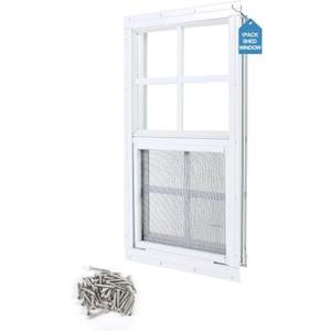 1 Pack Shed Window 12"X18" White Flush Mount Household Windows with Tempered Glass and Fiberglass Screen for Shed Chicken Coop Playhouse and Garage