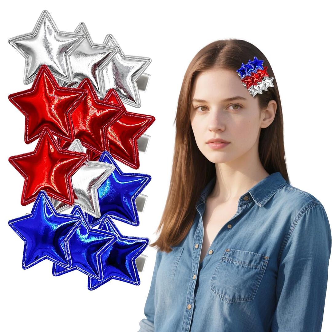 2 x Red White and Blue Star Hair Clips for Women Girl y2k Hair Barrettes Hair Accessories for Thin Short Thick Hair 4 Sets