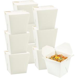 Restaurantware Bio Tek 4 x 3.5 x 4 Inch Food Containers 200 Durable Noodle Boxes - Disposable Sustainable White Paper 26-Ounce Takeout Boxes Square For Takeouts And Delivery Or Picnics