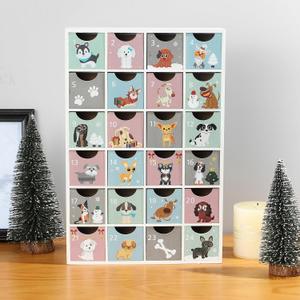 SUNGIFT Wood Advent Calendar with Drawers - Wooden Reusable Advent Calendar with Puppy Designs, Refillable Christmas Countdown Boxes 2025