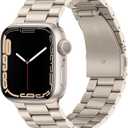 Tasikar Band Compatible with Apple Watch Band 49mm 46mm 45mm 44mm 42mm Premium Stainless Steel Metal Replacement Strap Compatible with Apple Watch Ultra 2 Ultra Series10 9 8 7 6 5 4 3 SE, Starlight