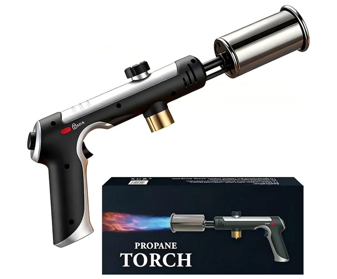 Propane Torch, 3272°F Propane Torch Gun High Heat Torch Lighter with Adjustable Flame & Safety Lock, for BBQ Grilling, Charcoal Igniting, Cooking, DIY Projects (1 Set)