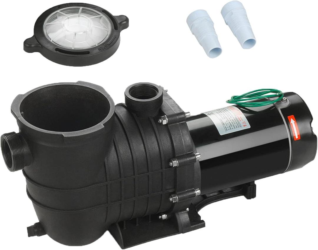 Inground/Above Ground Swimming Pool Pump, 1.5 HP 110V/220V Dual Voltage Self Primming Pool Pump with Strainer Filter Basket & Drain Plug, 1100W 60HZ Silent Operation