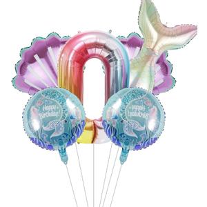 Mermaid Birthday Decoration Mermaid Foil Large Number Balloons for Girls Under The Sea Mermaid Theme Baby Shower Birthday Favors40inch Number balloon 0