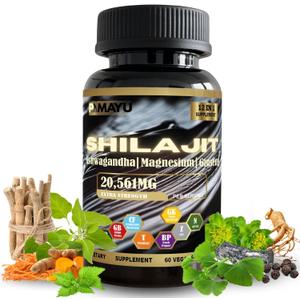Shilajit 12-in-1 Supplement  with Ashwagandha, Rhodiola, Panax Ginseng, Cordyceps, Zinc, Turmeric  Premium Herbal Complex for Men & Women  60 Vegan Capsules (EXP: 10/28/2026)