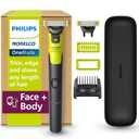 Philips Norelco OneBlade 360 with Connectivity Hybrid Face + Body, Electric Beard Trimmer, Shaver and Body Groomer Kit with 360 Blade Tech, 1x360 Blade, 5-in-1 Comb, Travel Case, Model QP4631/90 (Black/Lime Green)