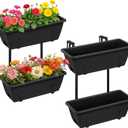Railing Planter Box 2 Tier Window Boxes Planters Set of 2 with 4 Pack Flower Boxes 16.9 Inch Deck Railing Planter with Adjustable Brackets Black Balcony Fence Hanging Planters for Outdoor Porch Patio