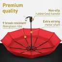 Windproof Compact Umbrella for Rain - 42 Travel Umbrella, Portable, Strong, Collapsible to 11, Automatic Open Close Button, Vented Double Canopy with Fiberglass/Steel Frame, Wind Resistance to 55MPH