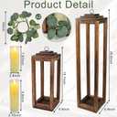 Large Wooden Farmhouse Candle Lanterns Kit, 26''/16'' Set of 2 Farmhouse Wooden Lantern with LED Candles Eucalyptus Wreath, Decor for Outdoor Indoor Home Table Floor Fireplace Porch (No Glass)