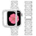 SUPOIX Compatible with Apple Watch Band 41mm + Case, Women Jewelry Bling Diamond Metal Bands & 2 Pack Protective Cover Cases for iWatch Series 9/8/7(Silver)