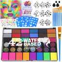 Professional Face Painting Kit  42 Color Water Activated Facepaint Makeup Kit, Non-Toxic face Paint with Stencils, Gems, Brushes for Halloween, Parties, Carnival, Festivals & Creative Events (42 Colors - 32 Piece Set)