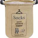 Pop-up Laundry Hampers Waterproof Cotton Linen Foldable Round Storage Bucket Organizer Dirty Clothes Shoes Basket Holder Baby's Toys Collection Box Closet Bin+3 Handles "SOCKS" Print
