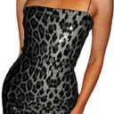 RARITYUS Women's Glitter Sequin Leopard Print Mini Dress Sexy Sleeveless Spaghetti Strap Bodycon Short Dress Party Club Dress (Large, Grey)