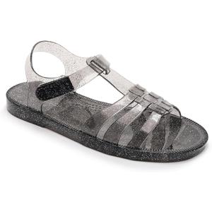 2 x Toddler Sandals Jelly Shoes Girls Unisex Boy Flat Retro Slides Clear Kids Water Slippers Slingback Summer Beach Size 8 Adjustable Buckle Glitter Dress Soft (Black, L)