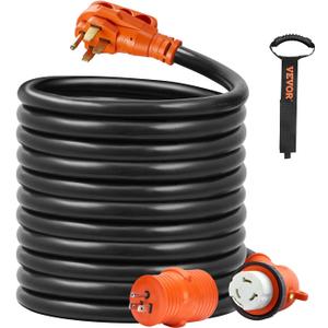 VEVOR 30 Feet RV Power Cord, 50 Amp, Heavy Duty STW 6/3 + 8/1 Generator Cord, NEMA 14-50P Male NEMA SS2-50R Female Plug, with LED Indicator Handle 15A Adapter, for RVs, ETL Listed