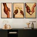 Black Couple Love Wall Art Black People Canvas Wall Decor African American Couple Art Pictures Afro Man Woman Poster Holding Hands Prints Painting for Bedroom Living Room 16x24 Inch Unframed Set of 3