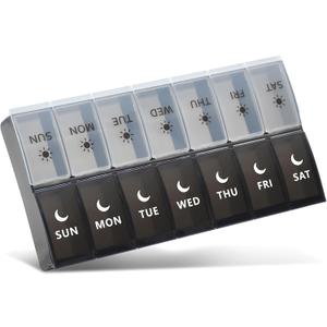 Large Pill Organizer 2 Times a Day, Weekly Pill Case, AM PM Pill Box, Day Night Pill Container 7 Day, Vitamin Case Medicine Dispenser Twice a Day (Black & White)