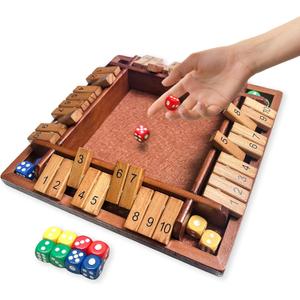 Shut the Box Wooden Board Game  4 Player 1-10 Numbers Dark Wood Math Game with 8 Dice, Classic Strategy Game for Adults & Kids, Educational Family for Learning Addition, Classroom or Party Toy