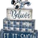 DIYDEC 4pcs Winter Wooden Table Signs - Christmas Snowman Wooden Block Signs Gift Rustic Xmas Tiered Tray Decor Winter Centerpiece Farmhouse Christmas Tabletop Home Party Decor