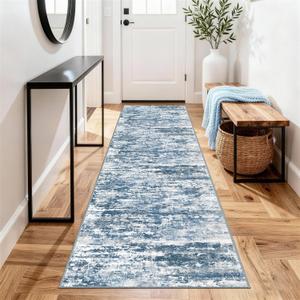 Non Slip Floor Runners for Dogs 2.6x8 Washable Runner Rug Abstract, Joint Support for Senior Dogs, Woven, Extra Grip Traction Runners for Hallway,Kitchen, Entryway,Blue