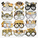 Pieces Happy New Year Party Supplies Glitter Glasses, Black Gold Silver 2025 New Year's Eve Party Favors Photo Booth Props Eyeglasses Frame for 24 Pieces NYE Party Favors Decorations