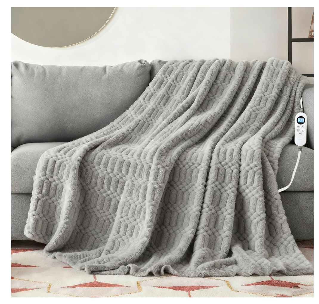 Heated Blanket Electric King, 90"X100" Waffle Heating Blanket with 12 Heat Levels, Fast Heating Blanket with 1-12 Timer Settings, Overheat Protection with ETL & FCC for Home Office -Orange