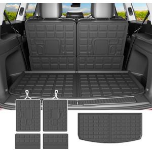 powoq Cargo Mat Compatible with 2021-2026 Jeep Grand Cherokee L Overland Trunk Mat Backrest TPE Cargo Liner Replacement for 2021-2026 Jeep Grand Cherokee L Accessories (Trunk Mat+Backrest Mats)