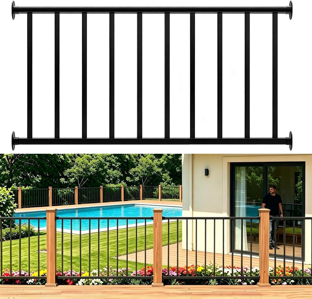 Porch and Deck Railing, 4ft x 36in H Railing with Screws, Black Textured Powder Coating Rail System for Outdoor Decks, Porches and Balconies, Terraces, Gardens