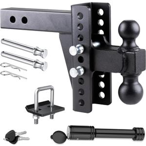 Adjustable Trailer Hitch Ball Mount for 2 Inch Receiver, 6" Drop/Rise Tow Hitch with 2" & 2-5/16" Dual Ball, Heavy Duty 20,000 LBS Capacity Truck Hitch Receiver, Powder Coated Steel with Hitch Lock