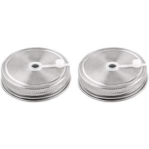 uxcell 2pcs Stainless Steel Wide Mouth Mason Jars Lids with Straw Hole Canning Lids for Drinking & Food Storage