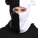 DAZCOS Knitted Balaclava Hat Beanies Devil Horn Head Mask Full Face Cover Ski Mask for Women and Men (One Size, White+black2)