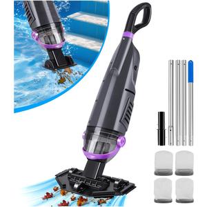Cordless Handheld Pool Vacuum Cleaner with 4 Filter Bags, Suitable for Ultra-fine Impurity Filtration|Dual Brush Heads+Aluminum Poles|20.5 GPM Suction-Powerful Spa Vacuum for Hot Tub-Purple