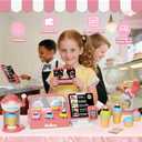 Ice Cream Toys Set, Pretend Play Shop Store, Ice Cream Counter with Light, Ice Cream Maker Playset, Cashier Toy with Sound, Kitchen Accessories Fake Food&Card, Gift for Toddlers Girls Boys 3+