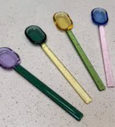 4PCS Glass Stirring Spoons Heat Resistant Mixing Rod Color Glass Spoon Dessert Ice Cream Salad Handled Spoon Coffee Soup Stirring Spoon Heat and Cold Resistance Spoon