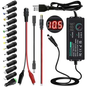 Universal Power Supply 3V~24V 3A 72W Adjustable Variable 3V 5V 6V 9V 12V 15V 18V 20V 24V AC/DC Adapter Charger, 100V-240V AC to DC Converter with 14 Tips and Polarity Converter