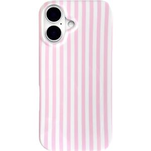 Pink Striped Cute Phone Case for iPhone 17 6.3",Aesthetic Trendy Retro Stripe Pattern Chic Pretty Classic Protective Cover for Girls Women,Pink and White
