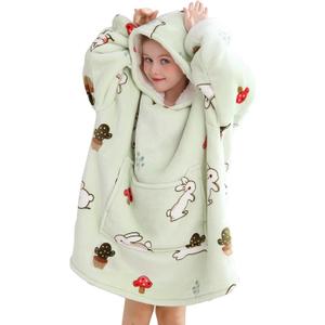 Aemilas Wearable Blanket Hoodie - Warm Sherpa Blanket Sweatshirt as Gifts for Adult Women Mom Men, One Size Fits All (Bunny / Kids Sherpa)